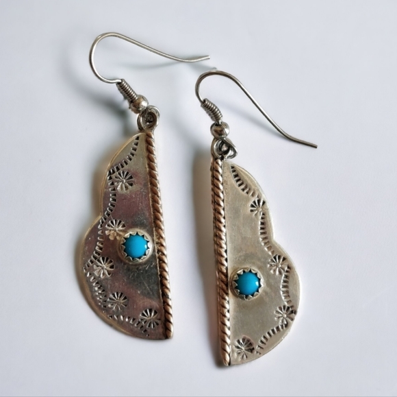 Vintage Jewelry - Vintage Sterling Navajo signed sleeping beauty turquoise earrings